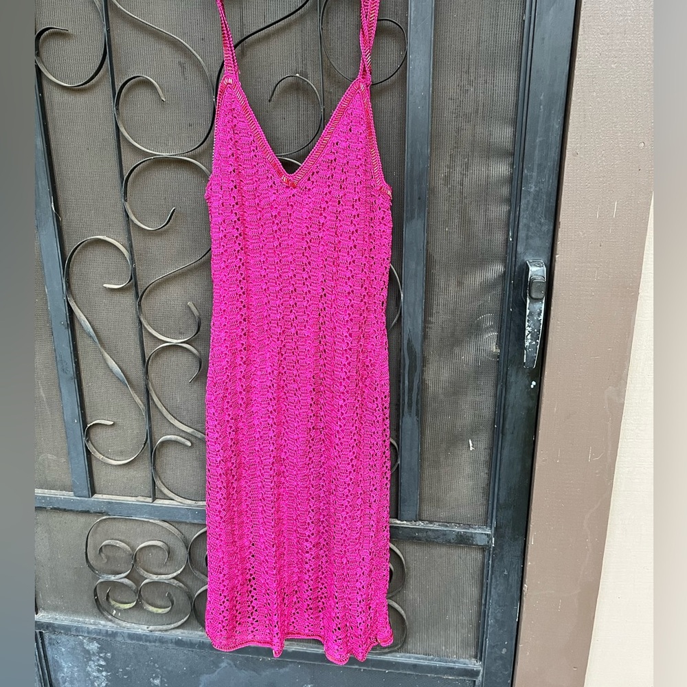 Vintage Karen Millen Fuchsia Crochet Dress with Beaded Accents (US size 4 or 6)